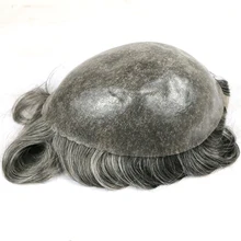 1B50 мужской парик из серых волос 0,12-0,14 мм, Прочный парик для кожи, сменный мужской парик для волос, человеческие волосы для мужчин, подарок для отца