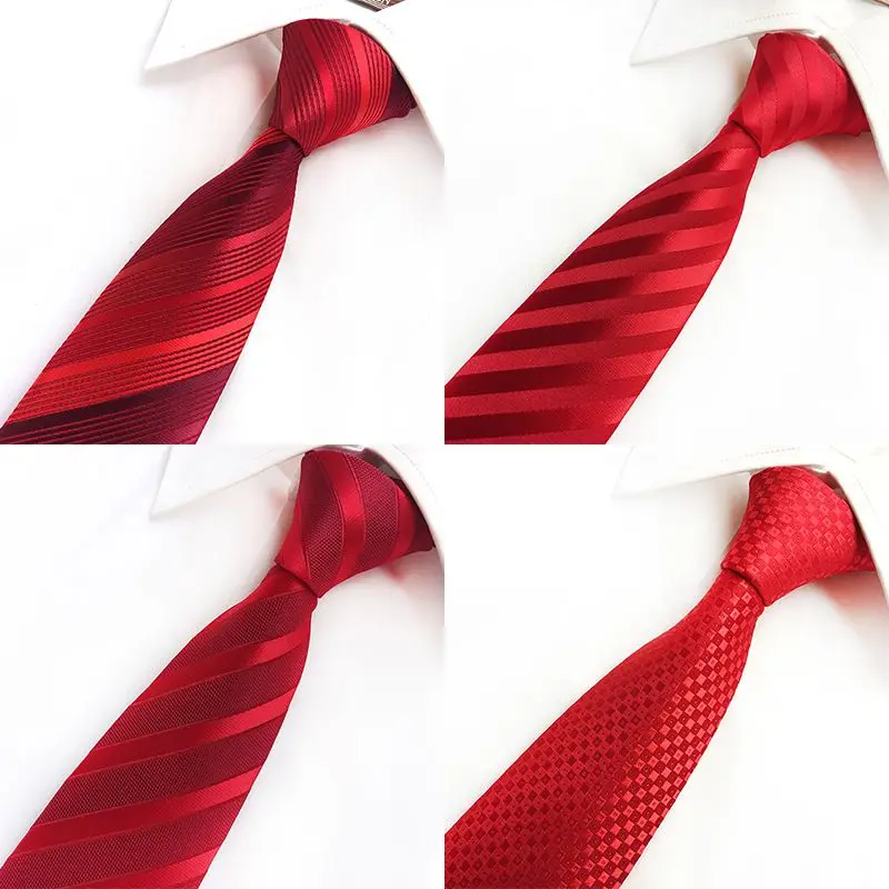 Красные Полосатые Галстуки для мужчин, повседневные жаккардовые галстуки для мужчин, классический полосатый галстук для шеи для свадебной
