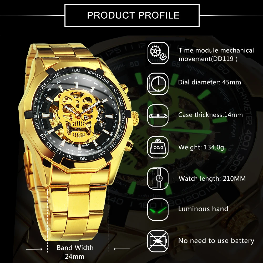 mechanical watches for women Mens Watches Top Brand Luxury Automatic Mechanical Gold Watch for Men Skeleton Skull Clock Full Steel Hip Hop relogio masculino skeleton watches for men