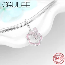 Очаровательный Розовый CZ Бабочка Серебро 925 Полые Цветы Кристалл бисера Подвеска-Шарм браслет Pandora Изготовление ювелирных изделий