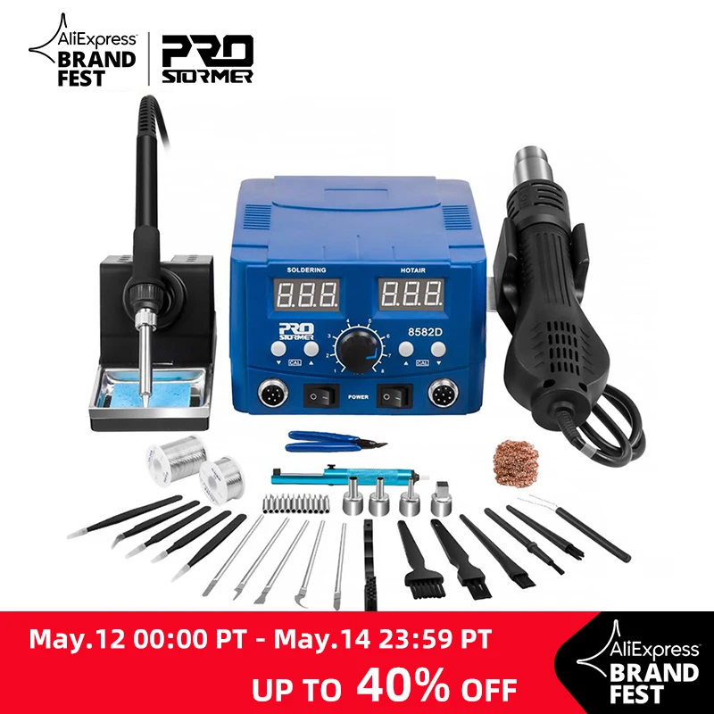 Estación de soldadura SMD de 800W, pistola de aire caliente eléctrica de calor rápido 2 en 1, soldador eléctrico de BGA refundido con pantalla Led