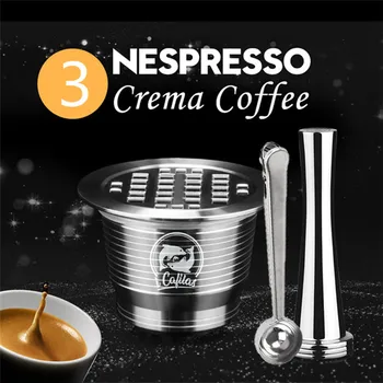 

ICafilas Stainless Metal Reusable For Nespresso Capsule with Press Coffee Grinds Stainless Tamper Espresso Maker