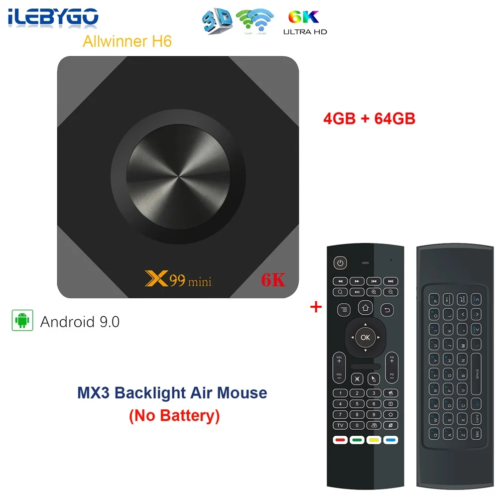 4GB 64GB MX3 X99 Мини Android 9,0 tv BOX Allwinner H6 четырехъядерный 2,4G/5G Wifi 4 ГБ DDR3 32 Гб 64 Гб Smart Android tv Box 6K HD телеприставка - Цвет: 4GB 64GB MX3