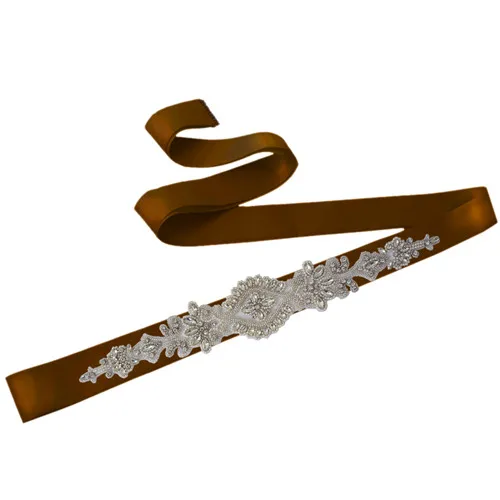 Brown Fashion Bridal Belt Crystal Trim Applique Vintage Rhinestone Bridal Belt Rhinestone Belts For Gown Dress Girl Women Dress Belt - Цвет: Brown