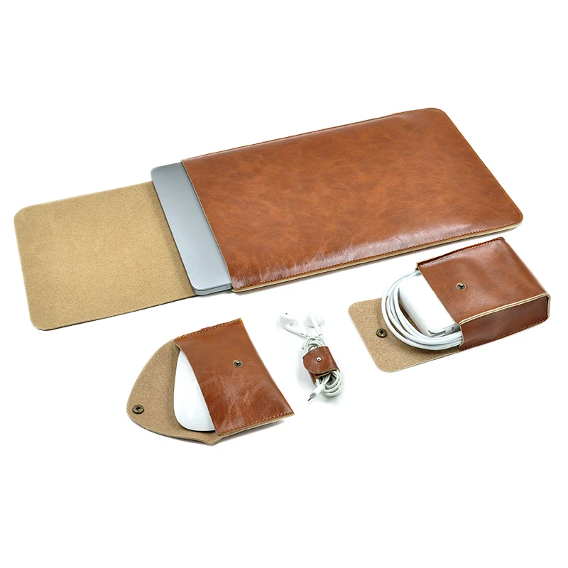 Bolsa para Laptop em Couro Microfibra Terno Combinado Bolsa Ultra Fina para Computador Manga para Macbook Pro m1 Retina e Air 13 14 15 16