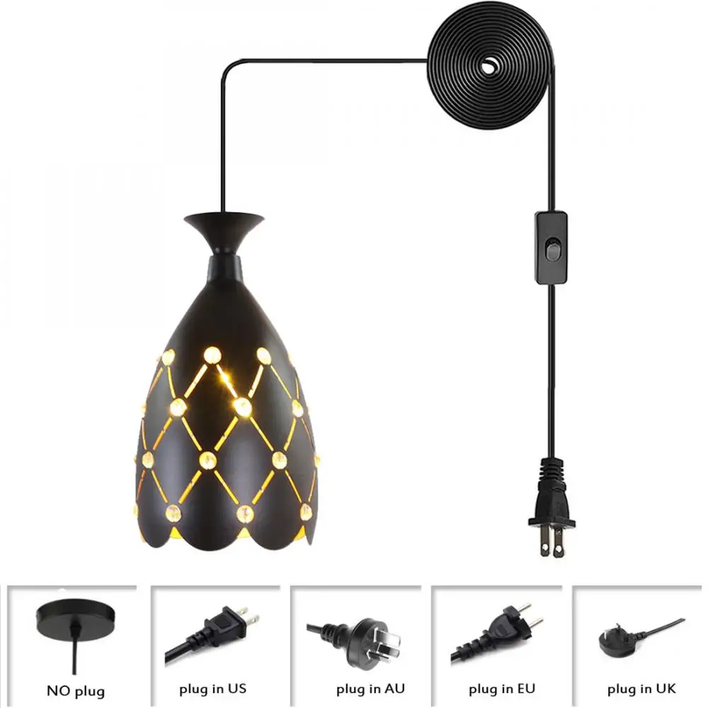 

Creative Black Pendant Lamp Fixture, Carved Hollow Hanging Light, Rustic Metal Plug In Pendant Light, Coffee Shop