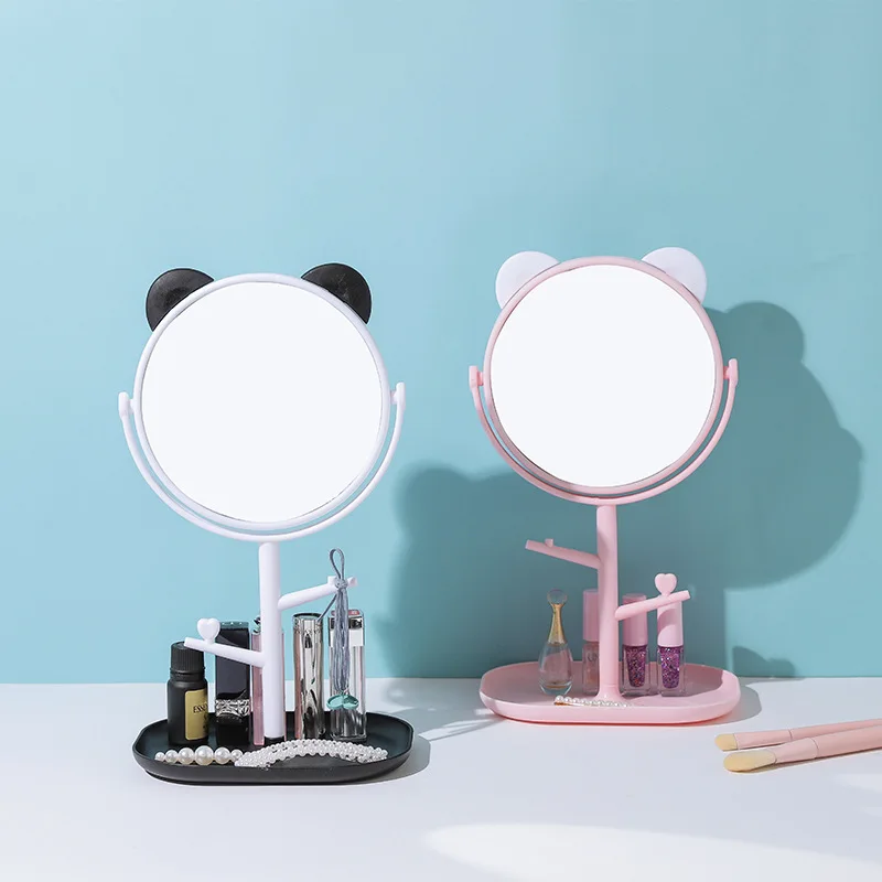

Multifunctional jewelry box cosmetic mirror desktop vanity mirror home large rotating with tray makeup small princess mirror
