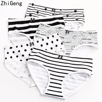 

6pcs Women's Underwear Women's Cotton Harajuku Striped Polka Dot Bow Large Size Girls Briefs Student Cotton Fabric