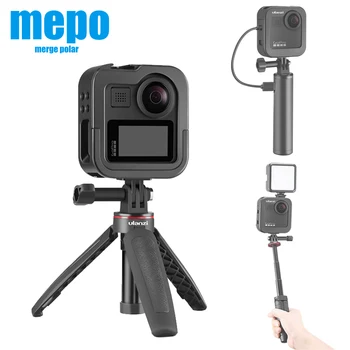 

Go Pro Max Metal Cage Protective Case For Gopro Max Metal Shell w/ Vlog Cold Shoe Portable Vlogging Hand Grip Retractable Tripod