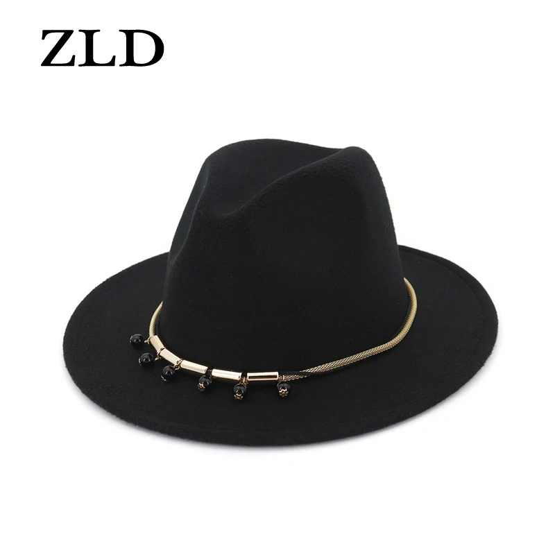 ZLD осенне-зимняя широкоугольная шляпа с мелким верхом, Шляпа fedora для мужчин с поясом, джаз шляпа, ретро шляпа, женская шляпа, элегантный джентльмен