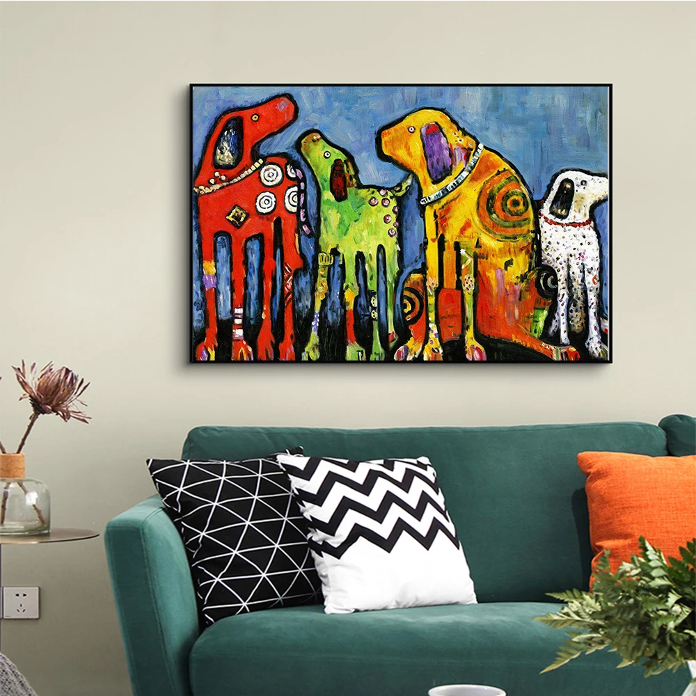 DDHH искусство на стену картина красочная собака для гостиной домашний декор без