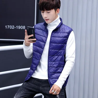 navy waistcoat 50% утиный мужской пуховик большого размера 4XL 5XL 6XL тонкая Сверхлегкая куртка мужская легкая зимняя теплая пуховая куртка тонкий синий - Цвет: navy waistcoat
