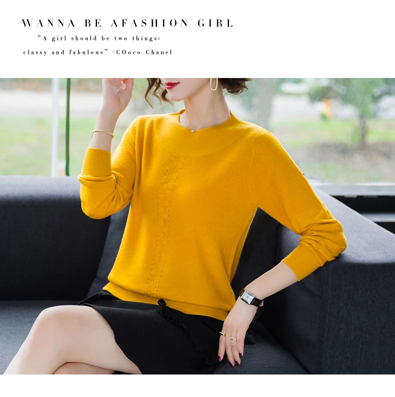 XJXKS Pull Femme Nouveaute элегантный шерстяной пуловер для женщин сплошной цвет универсальный длинный рукав вязаный женский свитер