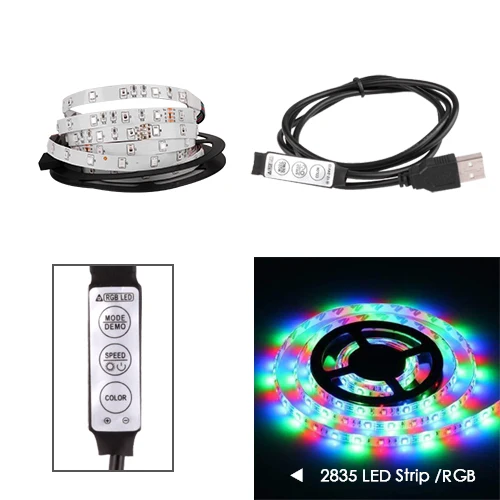 USB Светодиодная лента лампа 2835SMD DC5V гибкий светодиодный светильник лента 0,5 м 1 м 2 м 3 м 4 м 5 М HD ТВ Настольный экран подсветка Смещенный светильник ing - Испускаемый цвет: RGB with 3KEY