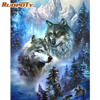 

RUOPOTY DIY Oil Painting By Numbers Kits For Adults 40x50cm Framed Hand Made Unique Gift Wolf Animal Picture Artcraft On Canvas