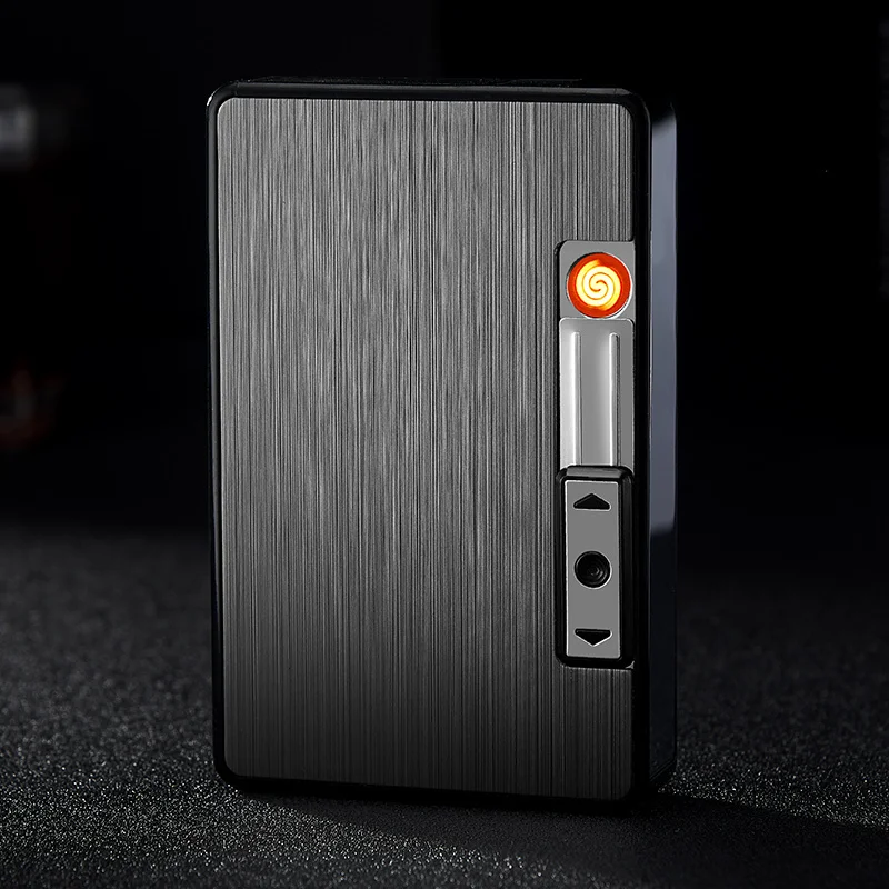 Black Металлический чехол для сигарет с USB плазменной дугой электрические зажигалки Водонепроницаемый Автоматический держатель табачной коробки ветрозащитные турбо катушки зажигалки - Цвет: Black