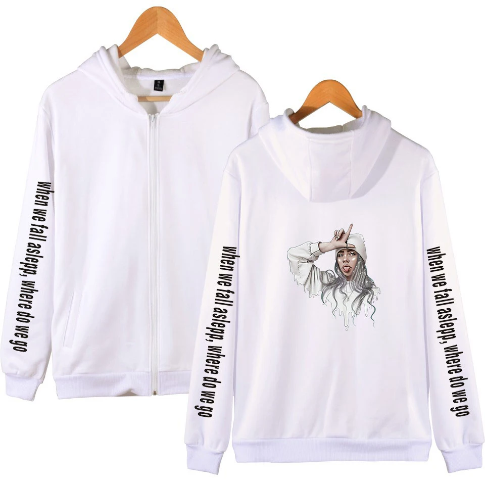 Billie Eilish Для мужчин, на молнии, со шнуровкой, на молнии, толстовки, свитшоты, куртки, пальто с длинным рукавом Повседневное мужской карман на молнии, с капюшоном, с принтами персонажей