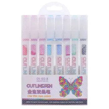 

8 Colors Double Line Outline Pen Glitter Fluorescent Marker DIY Writing Drawing LX9A