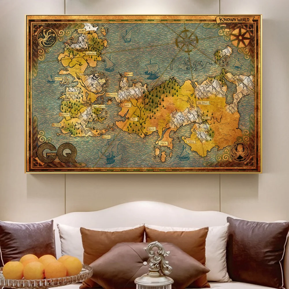 

Thrones Games TV Play Westeros World Map Canvas Art Picture On Wall Art Posters And Prints Map Canvas Painting For Room Decor