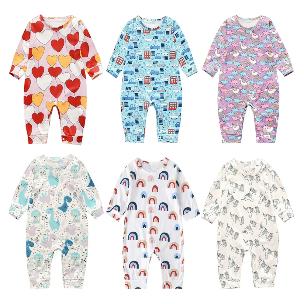 New Newborn Baby Clothes Boys Girls Romper Floral Dinosaur Car Printed Long Sleeve Cotton Romper Kids Jumpsuit Playsuit Outfits