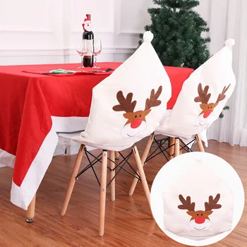 

Santa Claus Christmas Chairs Cover Cap Dinner Table Hat Back Decorations Christmas Holiday Hotel Decor Cover