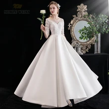 

Wedding Dress O-Neck Lace Up A-Line Appliques Wedding Gowns Wedding Dress with Sleeves