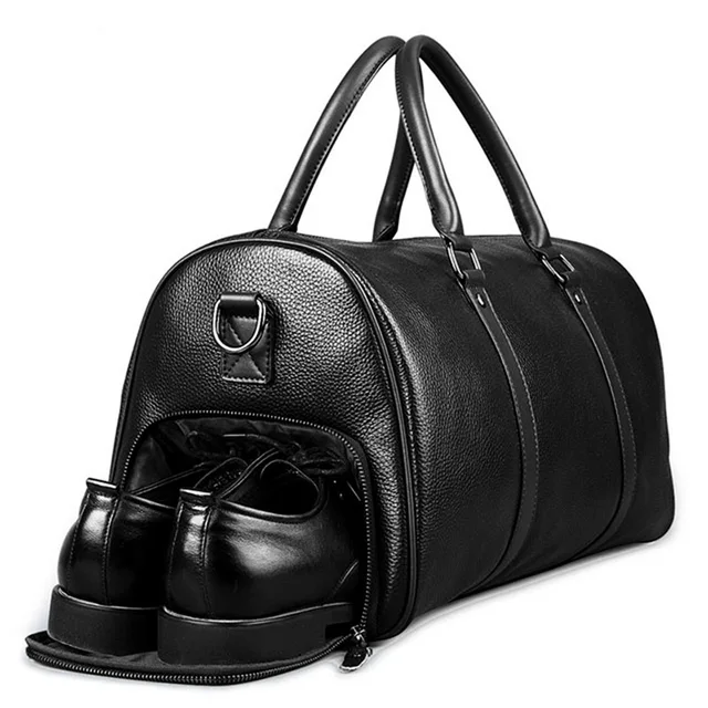 US $40.00 Men Genuine Leather Travel Bag Large Capacity Gym Bag Duffle Bags Big Weekender Luggage handbag Cas