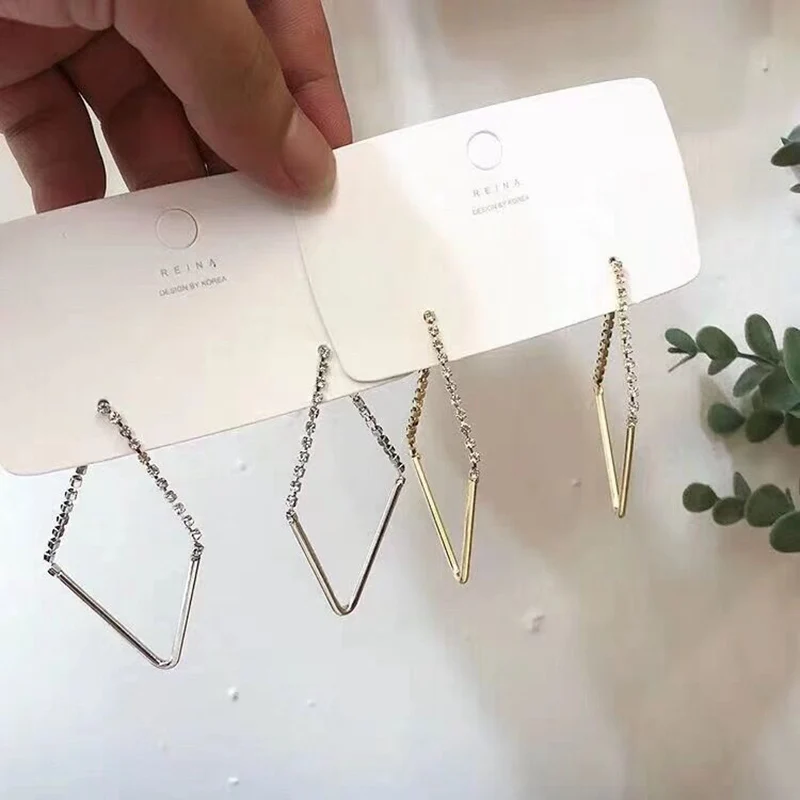 

2019 Korean New Fashion Shiny Rhinestone Stylish Rhombus Crystal Drop Earrings For Women Accessories