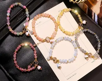 

Sweet jr girl colour pop crystal bell Bracelet lady simple pop beads single circle hand ornament