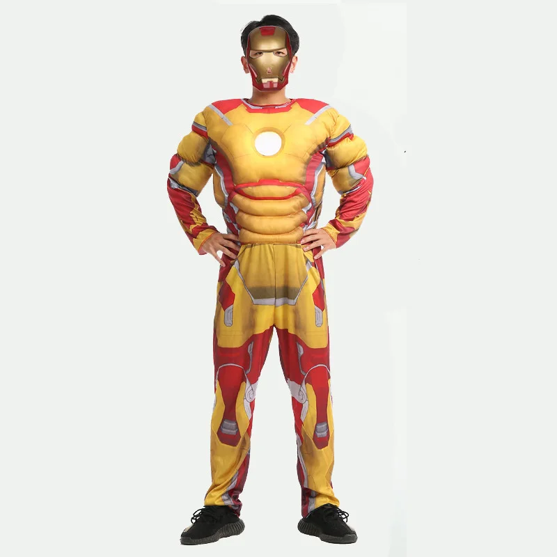 yellow iron man Для взрослых мужчин Мстители мускул супергерой танос Халк Тор Муравей Человек Капитан Америка костюм Пантеры Хэллоуин вечерние косплей трико - Цвет: yellow iron man