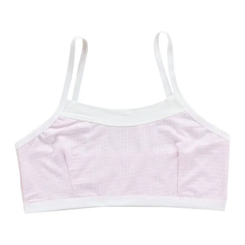 

Girl Spaghetti Strap Sport Training Bra Contrast Color Plaid Print Underwear Double Layer Bralette Modal Breathable Vest