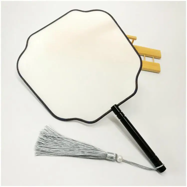 White Chinese Natural Silk Fabric Fan Traditional Craft Wood Handle Ladies Hand Fans Adult DIY Fine Art Painting Programs