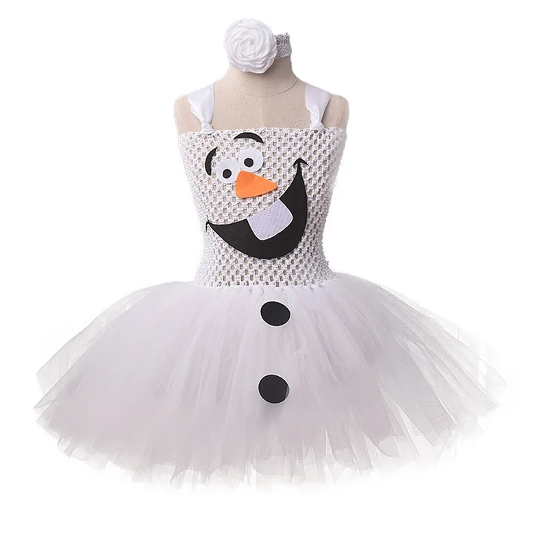 Платье для девочек с изображением Олафа; бальное платье; Детские платья с героями мультфильмов; детское белое трикотажное платье-пачка на бретельках; От 2 до 12 лет для девочек; маскарадные костюмы на выпускной со снеговиком