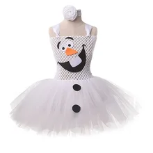 Платье для девочек с изображением Олафа; бальное платье; Детские платья с героями мультфильмов; детское белое трикотажное платье-пачка на бретельках; От 2 до 12 лет для девочек; маскарадные костюмы на выпускной со снеговиком