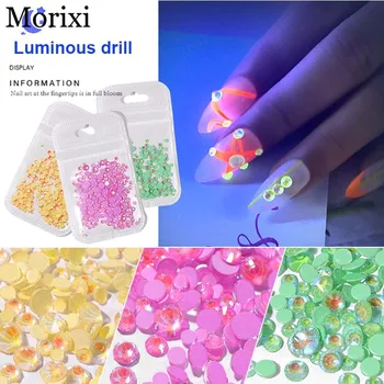 

1 bag nail art rhinestones super flash fluorescent diamond mix size flat back crystal drill pink yellow green nail diamond MZ200