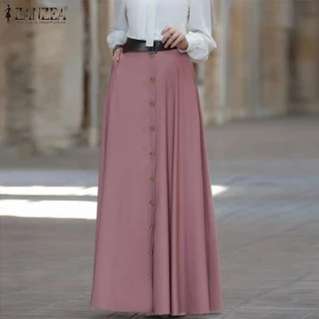 

ZANZEA 2020 Spring Jupe Femme Plus Size Women Long Maxi Skirt Ladies Elegant High Waist A Line Skirts Casual Solid Faldas Mujer