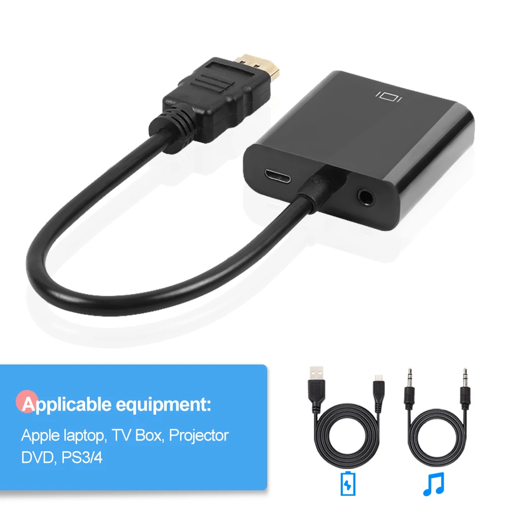 1080P HDMI в VGA адаптер HD мужской в Famale конвертер цифро-аналоговый HDMI-VGA адаптер 3,5 мм разъем аудио для PS4 PC tv Box - Цвет: Audio Power Supply