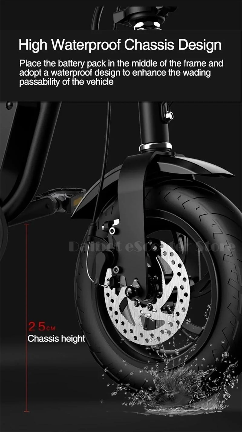 Daibot Electric Bicycle Scooter Two Wheel Electric Scooters 12 Inch 48V 350W Black Mini Portable Folding Electric Scooter Adults (28)