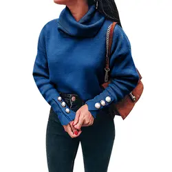 Новинка 2019, осенне-зимние женские вязаные свитера, пуловеры, водолазка, женский джемпер с длинными рукавами, однотонный вязаный свитер на