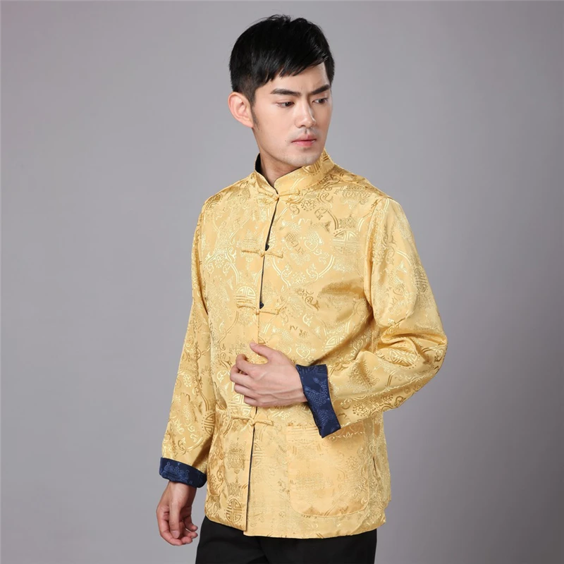 Традиционный костюм в стиле династии Тан Китайская одежда для мужчин рубашка куртка двойной износ воротник Cheongsam топ ретро новости год Одежда Кунг-фу - Цвет: Color 2
