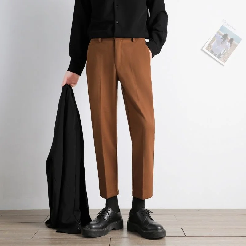 

2021 Men's Fashion Casual Pants Slim Fit British Style Business Thicken Woollen Pants Streetwear Trousers 4 Color Suit Pants