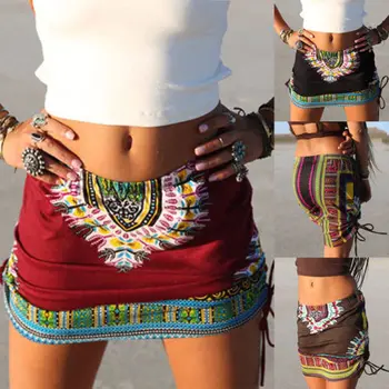 

Summer Women Girls Print High Waist Party Beach Pleated MIni Skirt Hot Bohemian style V Dress