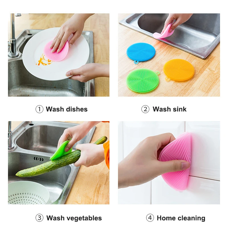 

Multi-function Kitchen Silicone Scrubber Dish Washing Cleaning Brush Washing Vegetables Dishware Cookware Countertop Sink