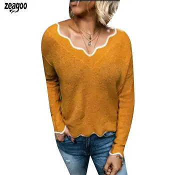 

Women Casual V-Neck Long Sleeve Solid Regular Spring, Autumn Pullover Sweater