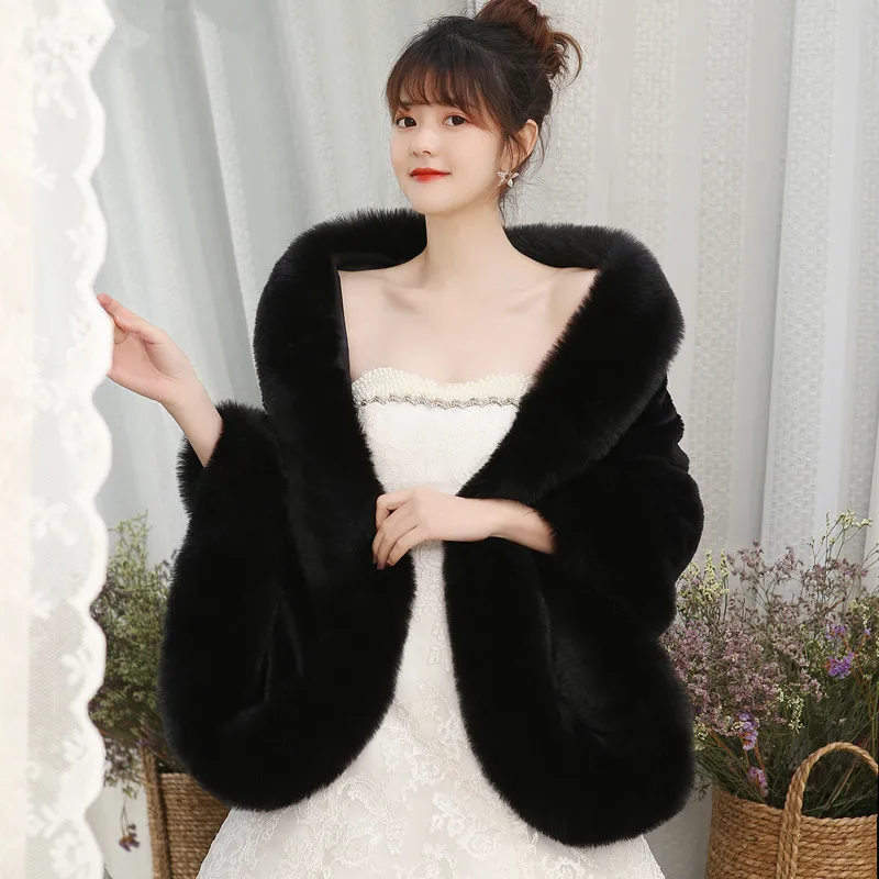 JaneVini Plus Size 165*55 cm Women Fur Jacket Cape Shawl Winter Stole Wedding Bolero Bridal Wraps Faux Red Rouge - AliExpress