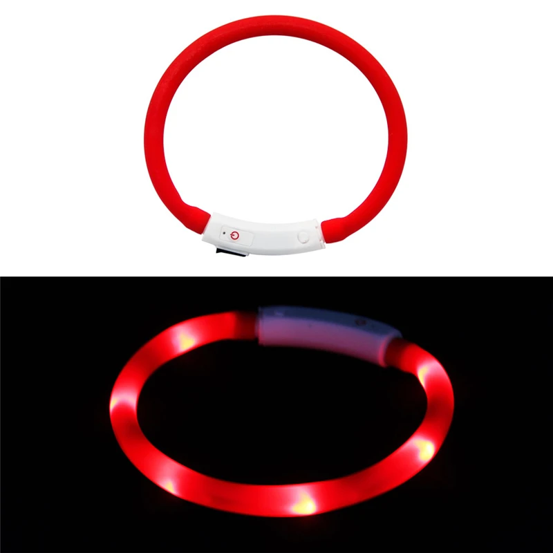 USB Перезаряжаемый светильник, ошейник для собак, светодиодный светильник для собак, светящийся ошейник для домашних животных с ночной зарядкой, ошейник для маленьких и средних больших собак - Цвет: Red A