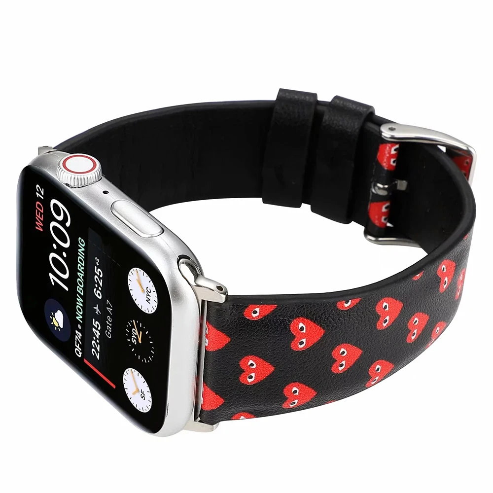 UEBN печать кожаный ремешок для apple watch 38 42 40 44 мм Классическая пряжка кожаный ремень для iwatch серии 4 3 2 1 ремешки для часов