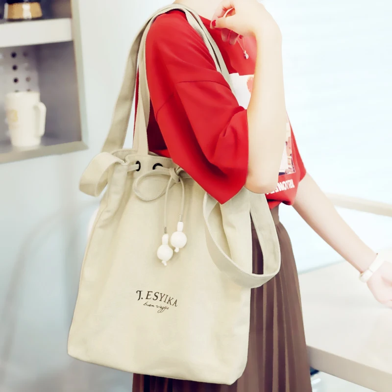 

2020 Drawstring Canvas Bag Women Tote Bag Cotton Shoulder Canvas Handbag Concise Female Ladies Girl Crossbody School Book Bag