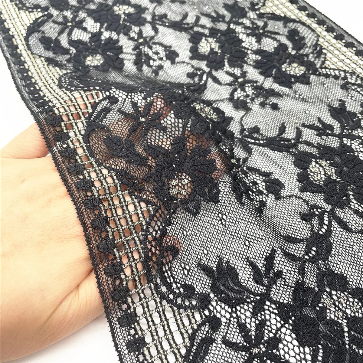 3y/Lot Width 8 1/2 inch (22cm) Black Gold Elastic Stretch Lace Trim Lingerie Sewing Craft DIY Apparel Fabric Garment Accessory 3