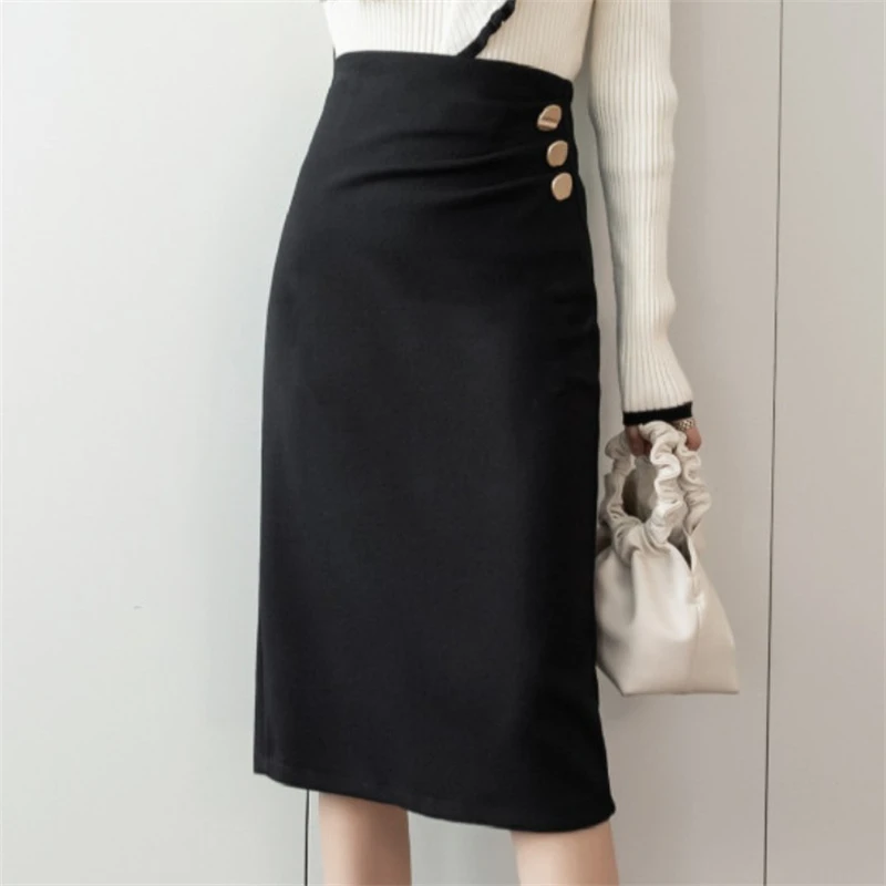 satin midi skirt 2021 Autumn Winter New Skirt High Waist Fashion Mid-length Skirt High Waist Split A-line Slim Skirt RYXBSQ437 golf skirt